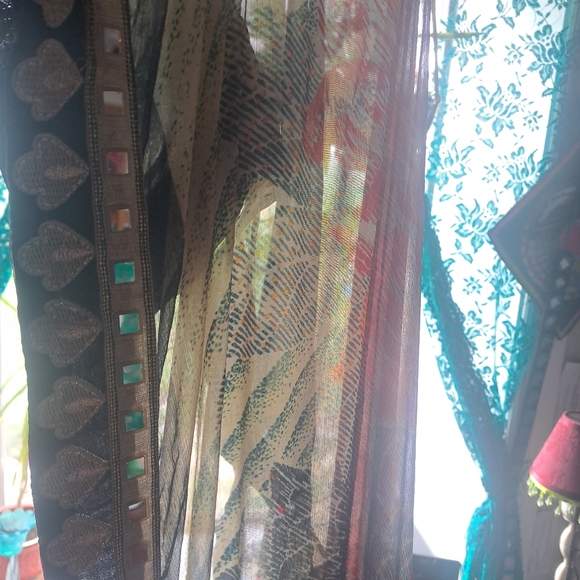 Mirrored Embroidered Folk Floral Art Sheer Oversized boho Scarf Shawl Tapestry - Picture 6 of 6